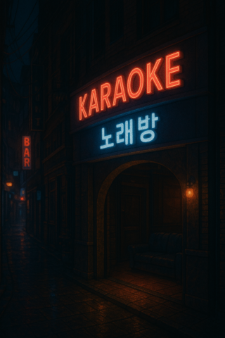 이태원노래방 골목 야경에 비친 네온 간판과 조명이 어우러진 거리 모습