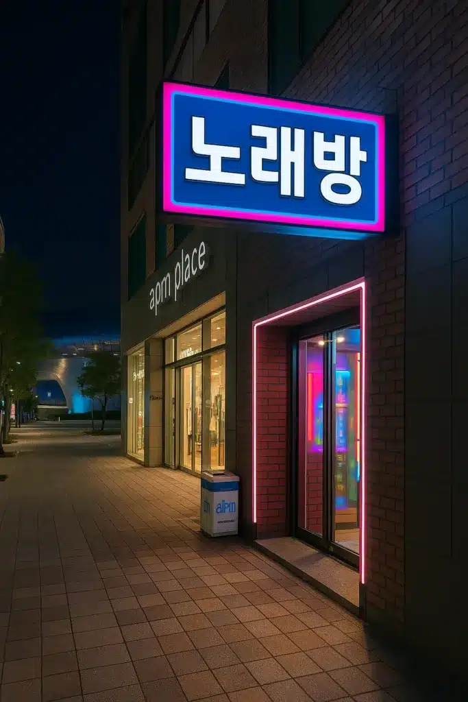 DDP 옆 apM 플레이스 노래방 야경 입구