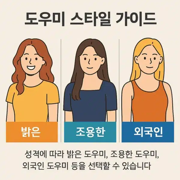 도우미 스타일 가이드: 밝은 / 조용한 / 외국인